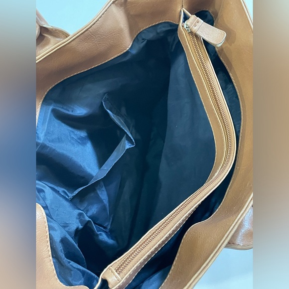 Tommy Hilfiger Shoulder Bag Tote Leather w/ Monogram Print Green & Blue Stripe - Picture 12 of 16